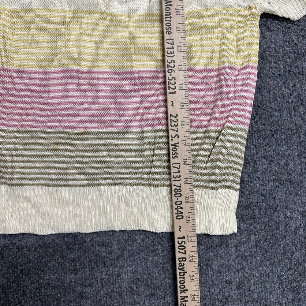 Unbranded Knit Sweater Womens Size S Cream Pastel Stripe Pointelle Short Sleeve